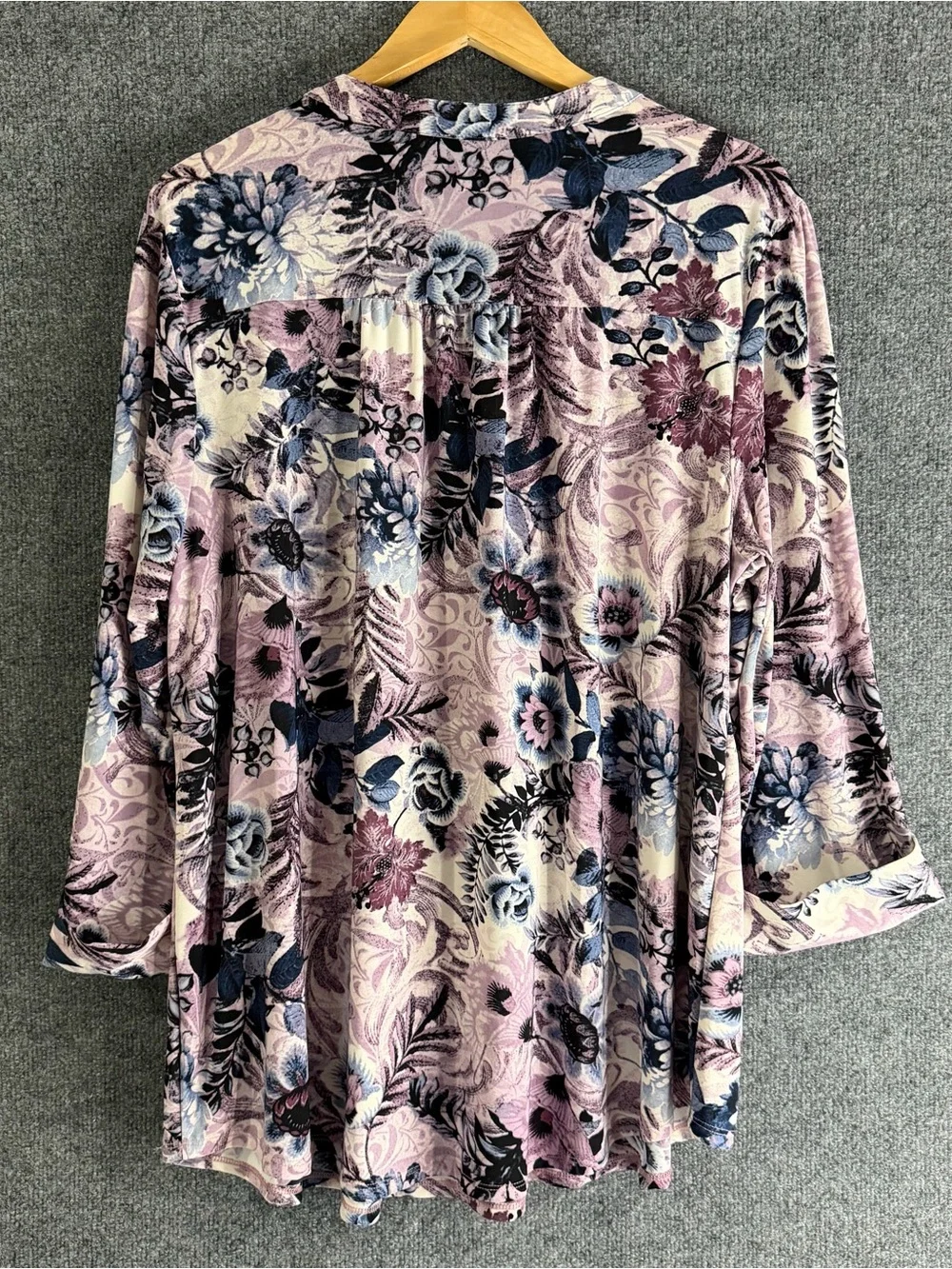 Cocomo Womens 3/4 Sleeve Floral Top Size 3X Purple Blue Office Career Stretch - Picture 2 of 8